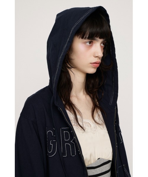SLY(スライ)の「APPLIQUE LOGO HOODIE アップリケロゴフーディー 春服 ジップパーカー(パーカー・レディース・ライトブラック/ネイビー/カーキ/ライトブルー・FREE)」の8枚目の写真