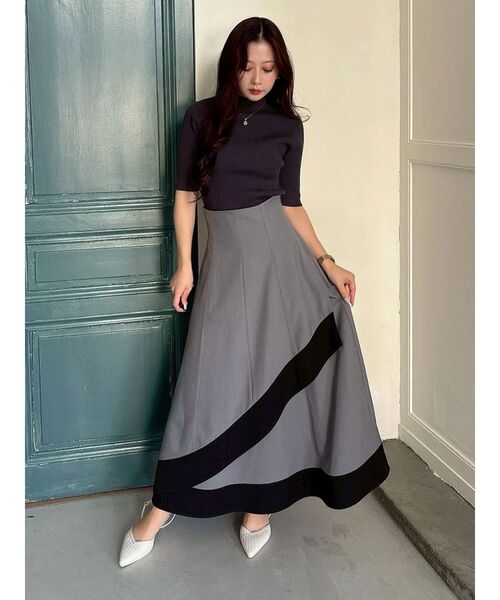 MERCURYDUO（マーキュリーデュオ）の「ハーフスリーブリブニット（ニット/セーター・レディース・オフホワイト/ブラック/チャコールグレー・FREE）」の10枚目の写真