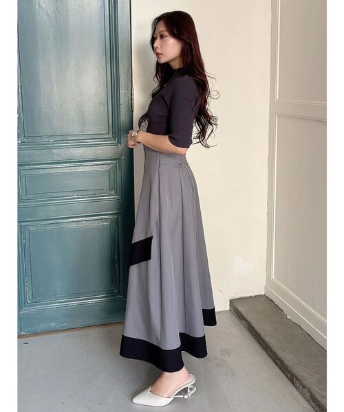 MERCURYDUO（マーキュリーデュオ）の「ハーフスリーブリブニット（ニット/セーター・レディース・オフホワイト/ブラック/チャコールグレー・FREE）」の11枚目の写真