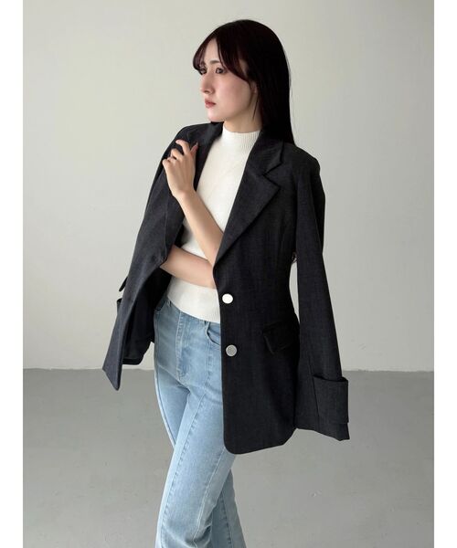 MERCURYDUO（マーキュリーデュオ）の「ハーフスリーブリブニット（ニット/セーター・レディース・オフホワイト/ブラック/チャコールグレー・FREE）」の12枚目の写真