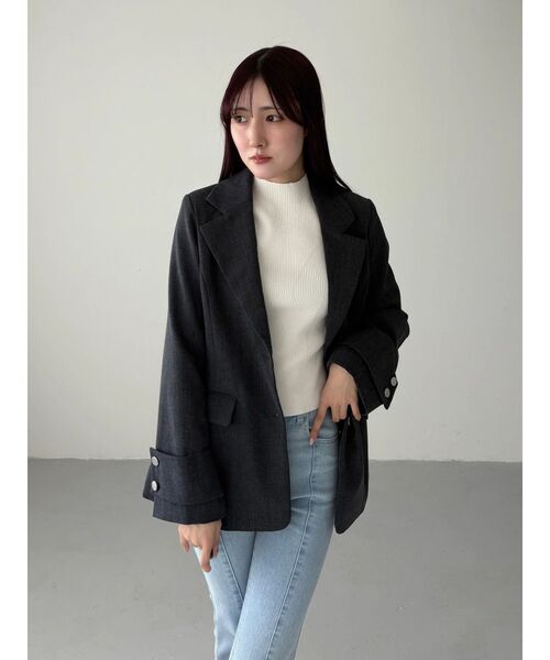 MERCURYDUO（マーキュリーデュオ）の「ハーフスリーブリブニット（ニット/セーター・レディース・オフホワイト/ブラック/チャコールグレー・FREE）」の13枚目の写真