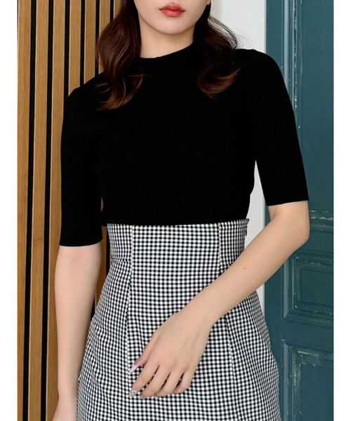 MERCURYDUO（マーキュリーデュオ）の「ハーフスリーブリブニット（ニット/セーター・レディース・オフホワイト/ブラック/チャコールグレー・FREE）」の22枚目の写真