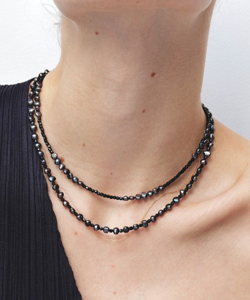 les bonbon】ombre gris pearl necklace/オンブレ グリーズパール