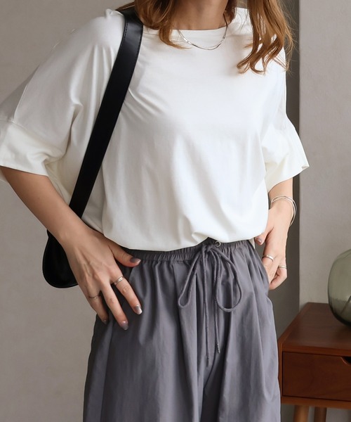Social GIRL(ソーシャルガール)の「【RS】【Social GIRL】スリットドルマンムジロゴTシャツ(Tシャツ/カットソー・レディース・ブラック/ベージュ系その他/オフホワイト/イエロー・M)」の7枚目の写真