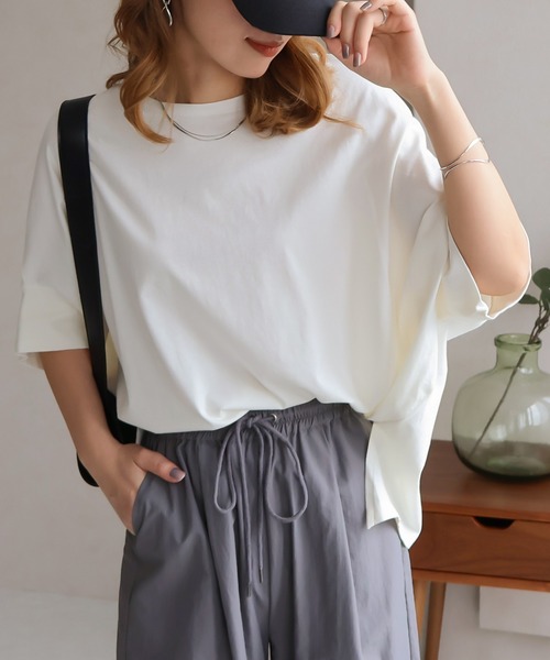 Social GIRL(ソーシャルガール)の「【RS】【Social GIRL】スリットドルマンムジロゴTシャツ(Tシャツ/カットソー・レディース・ブラック/ベージュ系その他/オフホワイト/イエロー・M)」の9枚目の写真