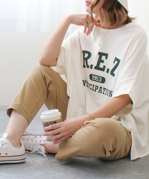 Social GIRL(ソーシャルガール)の「【RS】【Social GIRL】スリットドルマンムジロゴTシャツ(Tシャツ/カットソー・レディース・ブラック/ベージュ系その他/オフホワイト/イエロー・M)」の14枚目の写真