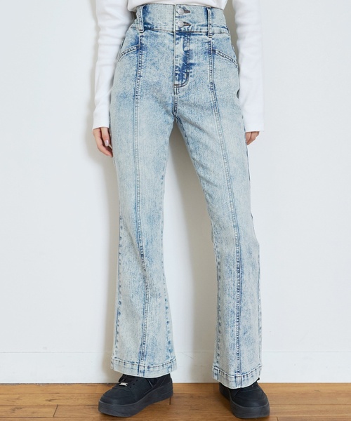 LOVETOXIC（ラブトキシック）の「【ストレッチ】スタイルアップフレアデニムパンツ（その他パンツ・キッズ・サックスブルー/ネイビー/ブルー/グレー・S:140cm/L:160cm/M:150cm/130cm）」の3枚目の写真