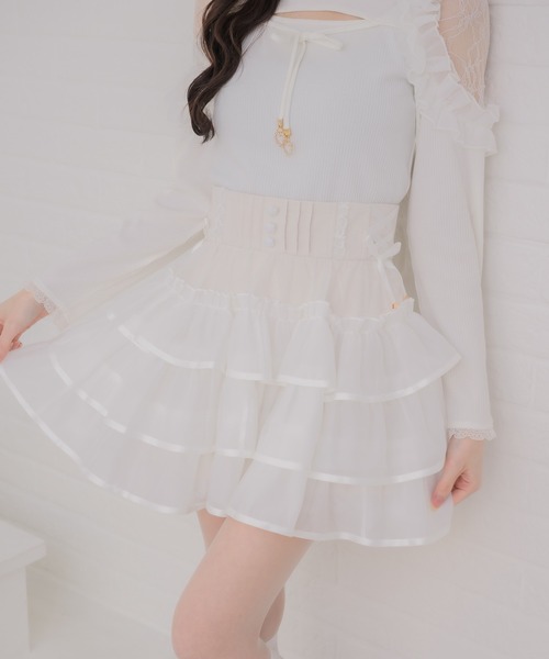 couture BY ROJITA(クチュールバイロジータ)の「シアーラッフルミニスカパン(スカート・レディース・ピンクベージュ/ブラック/ホワイト・FREE)」の1枚目の写真