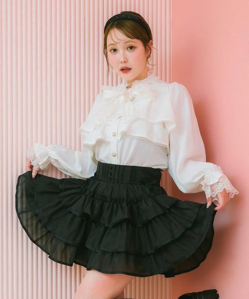 couture BY ROJITA(クチュールバイロジータ)の「シアーラッフルミニスカパン(スカート・レディース・ピンクベージュ/ブラック/ホワイト・FREE)」の3枚目の写真