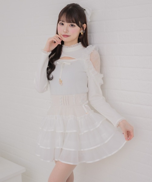couture BY ROJITA(クチュールバイロジータ)の「シアーラッフルミニスカパン(スカート・レディース・ピンクベージュ/ブラック/ホワイト・FREE)」の18枚目の写真
