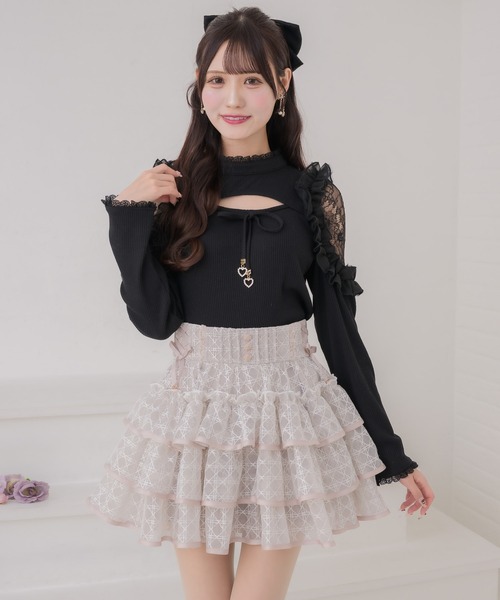 couture BY ROJITA(クチュールバイロジータ)の「シアーラッフルミニスカパン(スカート・レディース・ピンクベージュ/ブラック/ホワイト・FREE)」の9枚目の写真