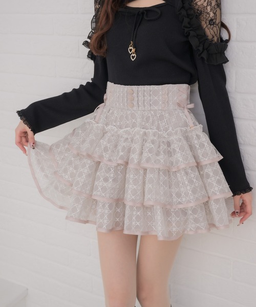 couture BY ROJITA(クチュールバイロジータ)の「シアーラッフルミニスカパン(スカート・レディース・ピンクベージュ/ブラック/ホワイト・FREE)」の6枚目の写真