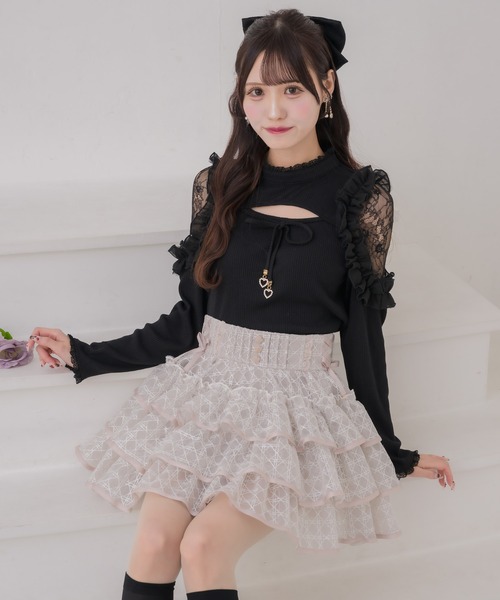 couture BY ROJITA(クチュールバイロジータ)の「シアーラッフルミニスカパン(スカート・レディース・ピンクベージュ/ブラック/ホワイト・FREE)」の11枚目の写真