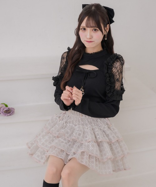 couture BY ROJITA(クチュールバイロジータ)の「シアーラッフルミニスカパン(スカート・レディース・ピンクベージュ/ブラック/ホワイト・FREE)」の12枚目の写真