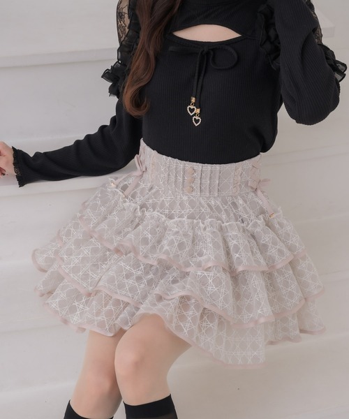 couture BY ROJITA(クチュールバイロジータ)の「シアーラッフルミニスカパン(スカート・レディース・ピンクベージュ/ブラック/ホワイト・FREE)」の7枚目の写真