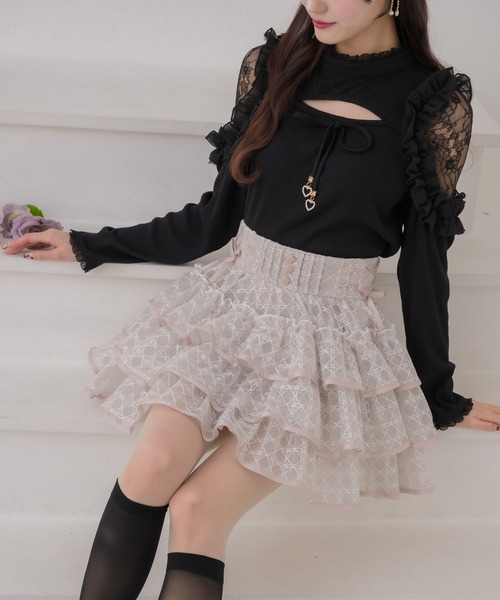 couture BY ROJITA(クチュールバイロジータ)の「シアーラッフルミニスカパン(スカート・レディース・ピンクベージュ/ブラック/ホワイト・FREE)」の8枚目の写真