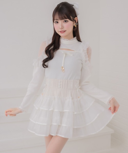 couture BY ROJITA(クチュールバイロジータ)の「シアーラッフルミニスカパン(スカート・レディース・ピンクベージュ/ブラック/ホワイト・FREE)」の16枚目の写真
