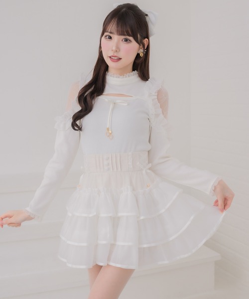 couture BY ROJITA(クチュールバイロジータ)の「シアーラッフルミニスカパン(スカート・レディース・ピンクベージュ/ブラック/ホワイト・FREE)」の17枚目の写真