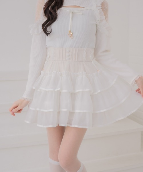 couture BY ROJITA(クチュールバイロジータ)の「シアーラッフルミニスカパン(スカート・レディース・ピンクベージュ/ブラック/ホワイト・FREE)」の15枚目の写真