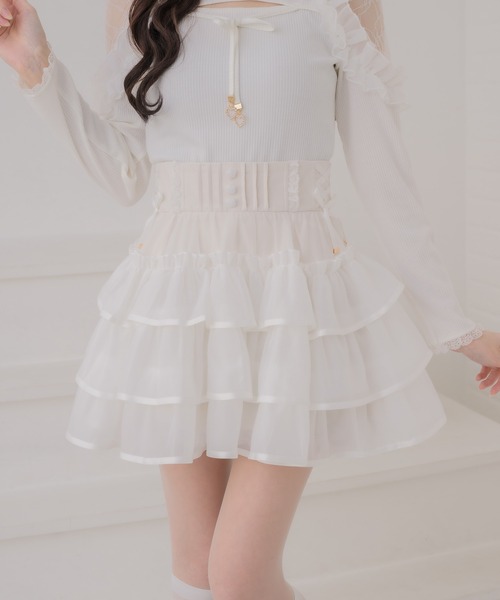 couture BY ROJITA(クチュールバイロジータ)の「シアーラッフルミニスカパン(スカート・レディース・ピンクベージュ/ブラック/ホワイト・FREE)」の13枚目の写真