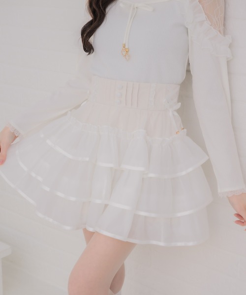 couture BY ROJITA(クチュールバイロジータ)の「シアーラッフルミニスカパン(スカート・レディース・ピンクベージュ/ブラック/ホワイト・FREE)」の14枚目の写真