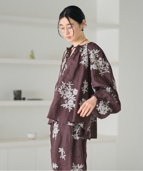 LAULEN（ローレン）の「ramie botanical embroidery blouse /ラミーボタニカル柄刺繍ブラウス（シャツ/ブラウス・レディース・アイボリー/ブラウン・FREE）」の20枚目の写真