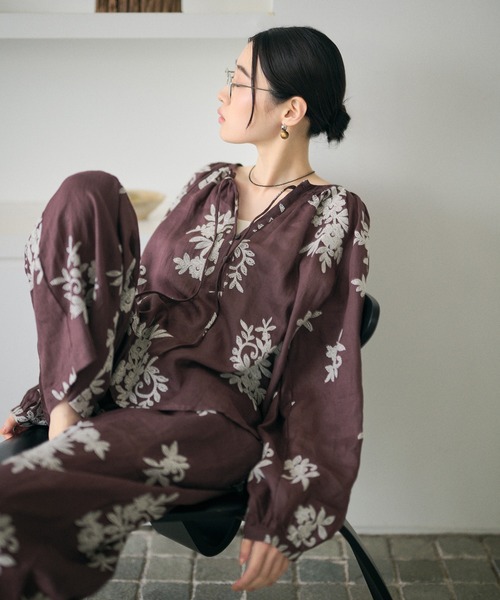 LAULEN（ローレン）の「ramie botanical embroidery blouse /ラミーボタニカル柄刺繍ブラウス（シャツ/ブラウス・レディース・アイボリー/ブラウン・FREE）」の17枚目の写真