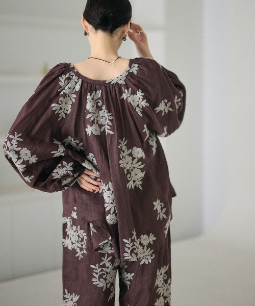 LAULEN（ローレン）の「ramie botanical embroidery blouse /ラミーボタニカル柄刺繍ブラウス（シャツ/ブラウス・レディース・アイボリー/ブラウン・FREE）」の21枚目の写真