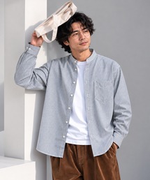 ZIP FIVE（ジップファイブ）の「高密度編み オックスフォード 無地&ストライプ 2タイプ 長袖バンドカラーシャツ（シャツ/ブラウス）」