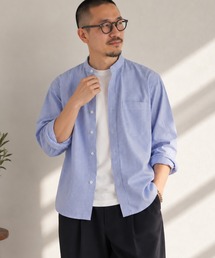 ZIP FIVE（ジップファイブ）の「高密度編み オックスフォード 無地＆ストライプ 2タイプ　長袖バンドカラーシャツ（シャツ/ブラウス）」