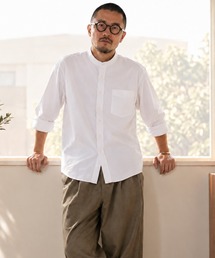 ZIP FIVE（ジップファイブ）の「高密度編み オックスフォード 無地&ストライプ 2タイプ 長袖バンドカラーシャツ（シャツ/ブラウス）」