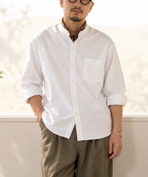 ZIP FIVE（ジップファイブ）の「高密度編み オックスフォード 無地&ストライプ 2タイプ 長袖バンドカラーシャツ（シャツ/ブラウス）」