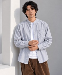 ZIP FIVE（ジップファイブ）の「高密度編み オックスフォード 無地＆ストライプ 2タイプ　長袖バンドカラーシャツ（シャツ/ブラウス）」