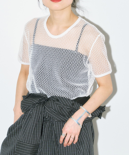 CITYSHOP（シティーショップ）の「MESH Tシャツ（Tシャツ/カットソー・レディース・ブラック/ホワイト・FREE）」の2枚目の写真