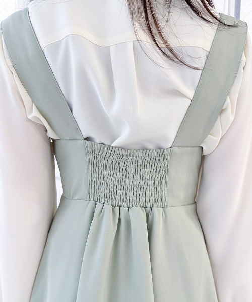 F i.n.t(フィント)の「チェーンビット使いディープVネックジャンパースカート/fint フィント(ジャンパースカート・レディース・ライトグリーン/ネイビー・FREE)」の15枚目の写真
