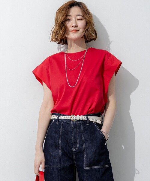 23区 L（ニジュウサンクオオキイサイズ）の「スムースデザイン タフタスリーブ カットソー（Tシャツ/カットソー・レディース・グレー系/ホワイト系/レッド系/ダルブルー系/ブラック系・44/46）」の5枚目の写真
