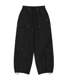 TAG DOUBLE KNEE NYLON PANTS - BLACK