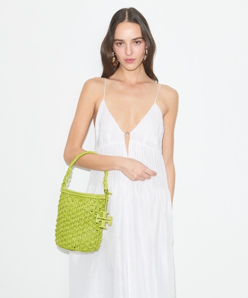 TORY BURCH(トリーバーチ)の「エラ ハンドクロシェ ポップコーン バケットバッグ(ショルダーバッグ・レディース・ダークブラウン/ライム/ベージュ・ONE SIZE)」の3枚目の写真