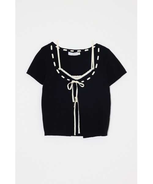MOUSSY(マウジー)の「STITCH DETAIL カーディガン&キャミソール(ニット/セーター・レディース・ブラック/ミント/オフホワイト・FREE)」の3枚目の写真