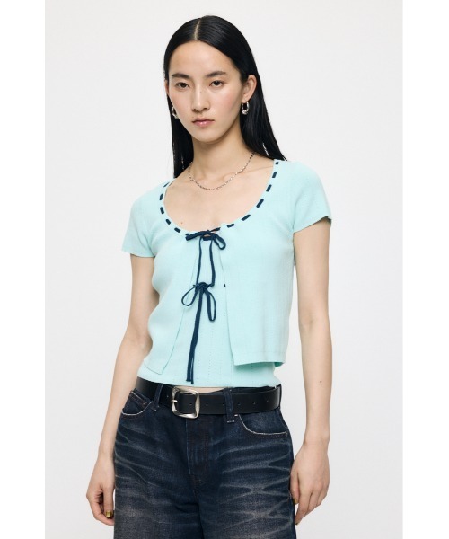 MOUSSY(マウジー)の「STITCH DETAIL カーディガン&キャミソール(ニット/セーター・レディース・ブラック/ミント/オフホワイト・FREE)」の5枚目の写真