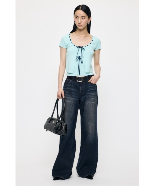 MOUSSY(マウジー)の「STITCH DETAIL カーディガン&キャミソール(ニット/セーター・レディース・ブラック/ミント/オフホワイト・FREE)」の6枚目の写真