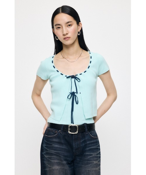 MOUSSY(マウジー)の「STITCH DETAIL カーディガン&キャミソール(ニット/セーター・レディース・ブラック/ミント/オフホワイト・FREE)」の8枚目の写真