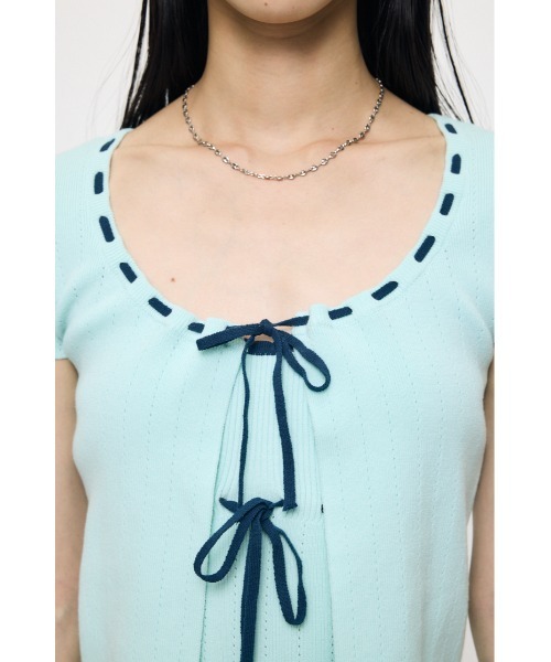 MOUSSY(マウジー)の「STITCH DETAIL カーディガン&キャミソール(ニット/セーター・レディース・ブラック/ミント/オフホワイト・FREE)」の12枚目の写真