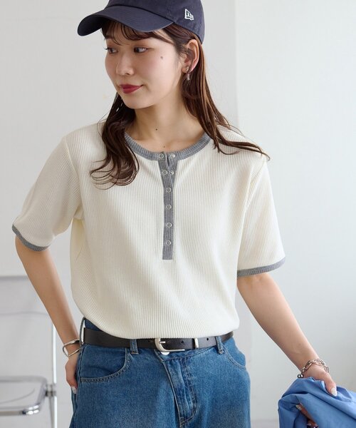DISCOAT（ディスコート）の「バイカラーリングドットヘンリー5分袖プルオーバー（Tシャツ/カットソー・レディース・アイボリー/ボルドー/ネイビー・FREE）」の12枚目の写真