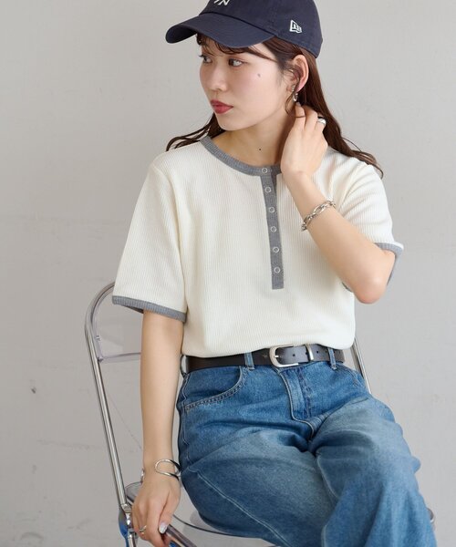 DISCOAT（ディスコート）の「バイカラーリングドットヘンリー5分袖プルオーバー（Tシャツ/カットソー・レディース・アイボリー/ボルドー/ネイビー・FREE）」の11枚目の写真