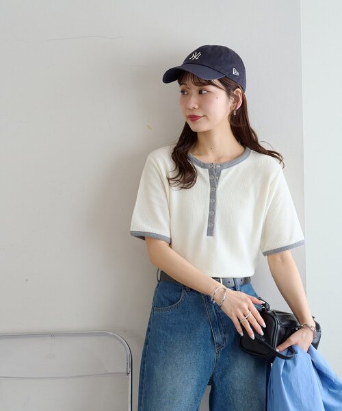 DISCOAT（ディスコート）の「バイカラーリングドットヘンリー5分袖プルオーバー（Tシャツ/カットソー・レディース・アイボリー/ボルドー/ネイビー・FREE）」の10枚目の写真