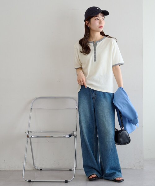 DISCOAT（ディスコート）の「バイカラーリングドットヘンリー5分袖プルオーバー（Tシャツ/カットソー・レディース・アイボリー/ボルドー/ネイビー・FREE）」の7枚目の写真