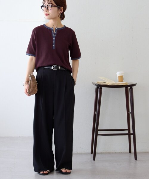DISCOAT（ディスコート）の「バイカラーリングドットヘンリー5分袖プルオーバー（Tシャツ/カットソー・レディース・アイボリー/ボルドー/ネイビー・FREE）」の21枚目の写真
