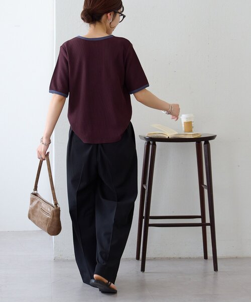 DISCOAT（ディスコート）の「バイカラーリングドットヘンリー5分袖プルオーバー（Tシャツ/カットソー・レディース・アイボリー/ボルドー/ネイビー・FREE）」の20枚目の写真