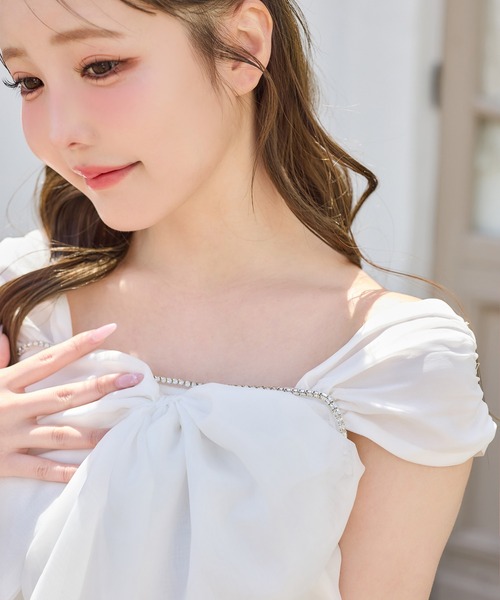 one after another NICE CLAUP(ワンアフターアナザーナイスクラップ)の「フロントリボンチュニック(タンクトップ・レディース・オフホワイト/ドット/ブラック/ピンクベージュ・FREE)」の9枚目の写真